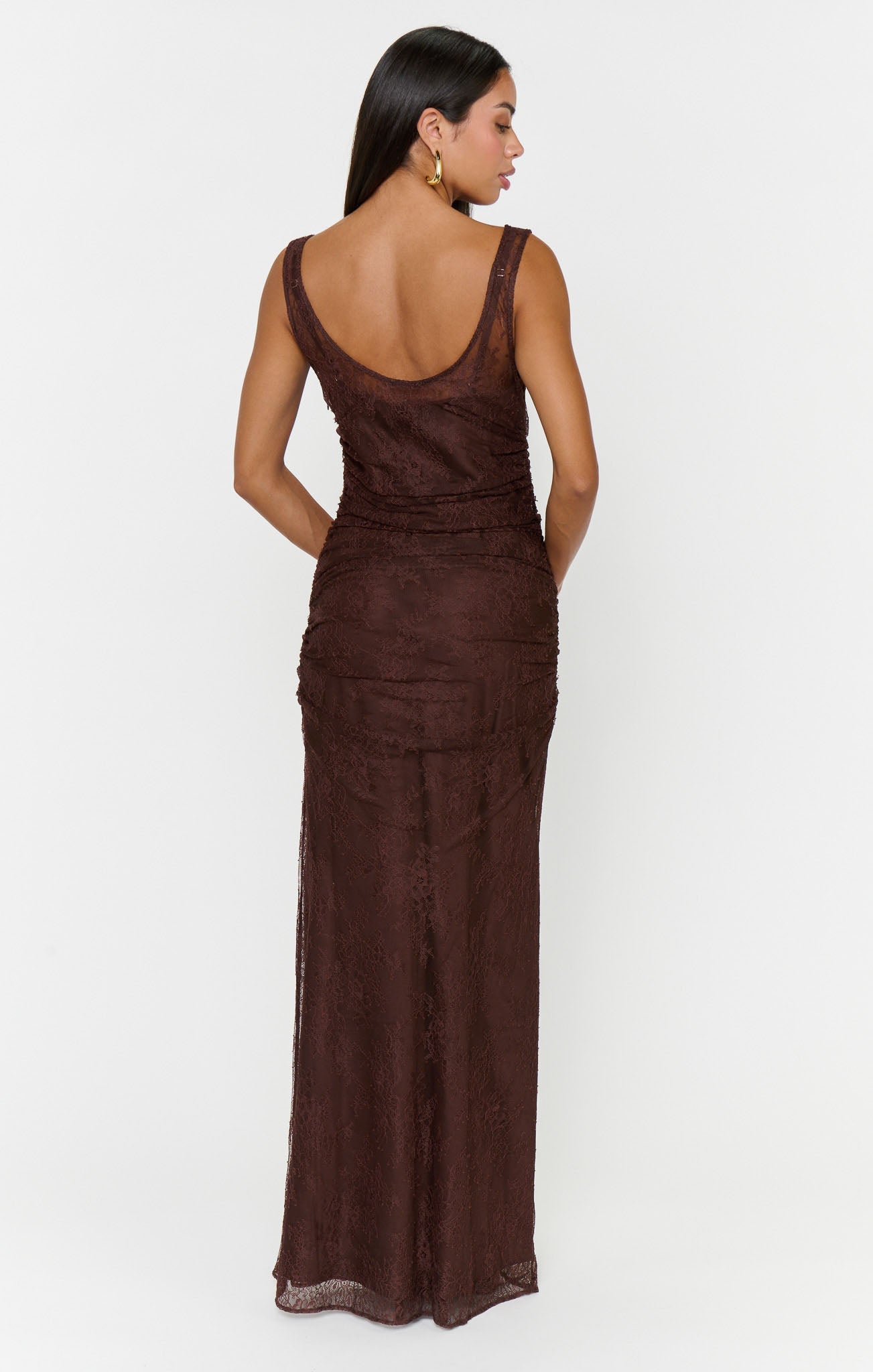 Angelina Maxi Dress ~ Chocolate Luxe Satin With Lace