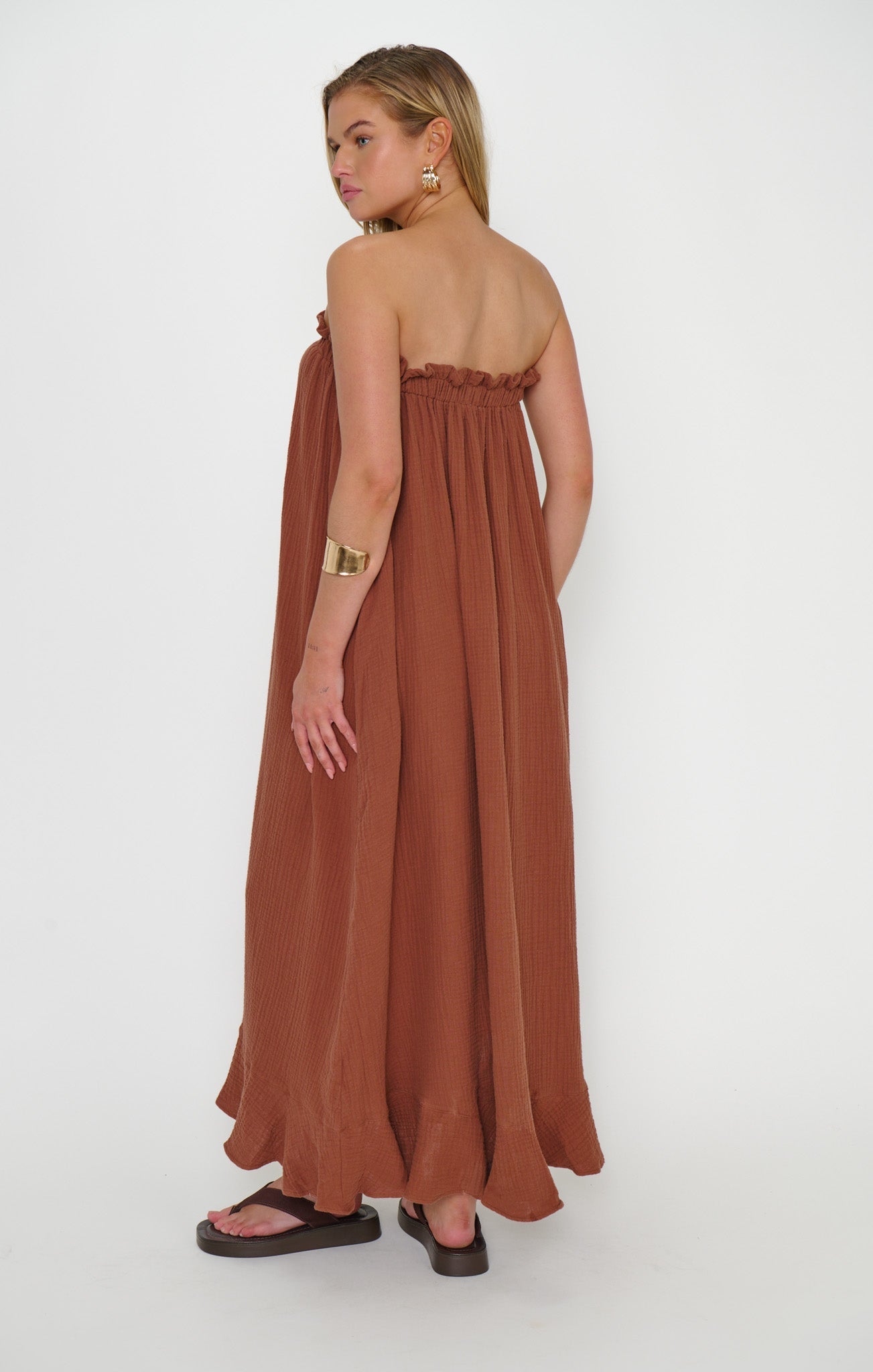 Around The World Maxi Dress ~ Brown Crinkle Gauze