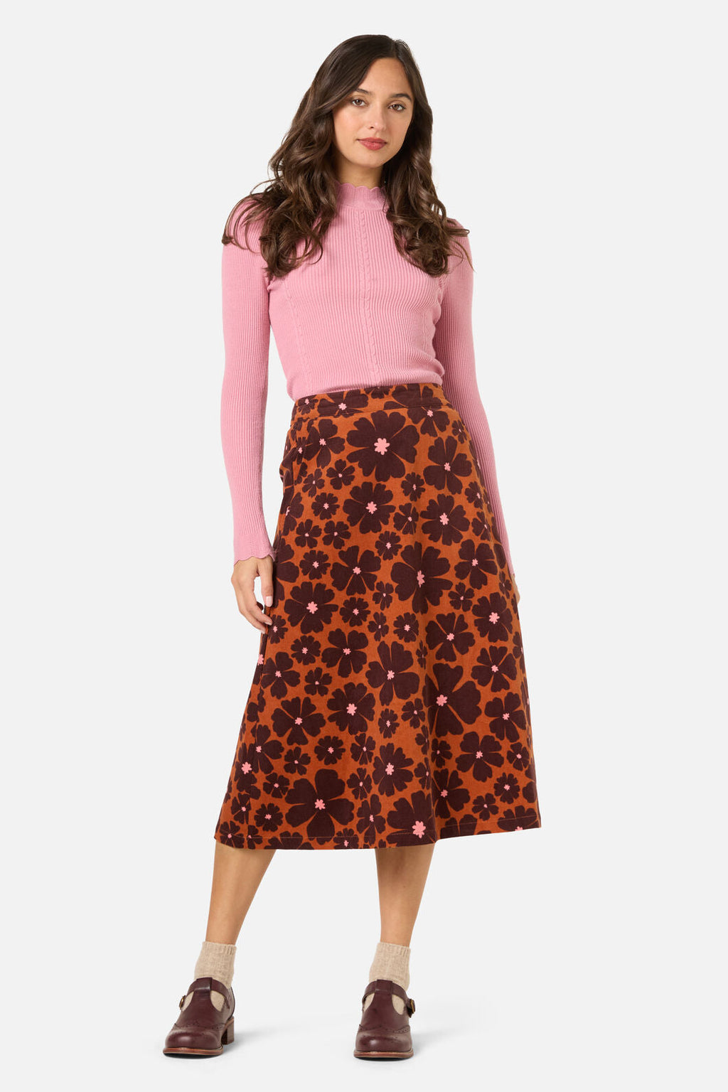 Donna Flower Corduroy Skirt