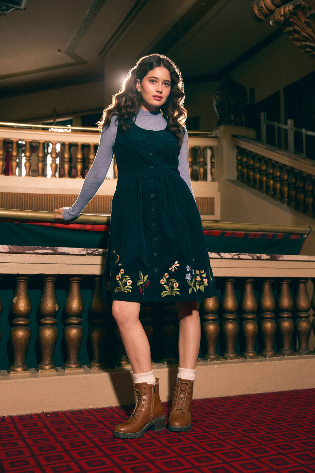 Midnight Garden Embroidered Cord Dress