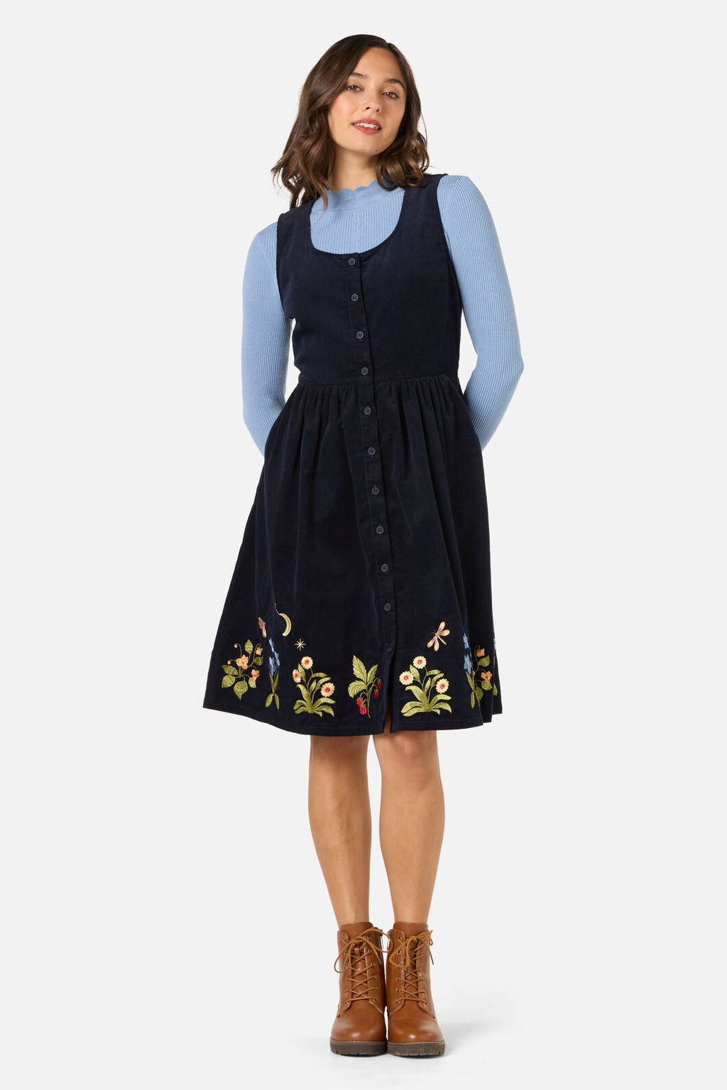 Midnight Garden Embroidered Cord Dress