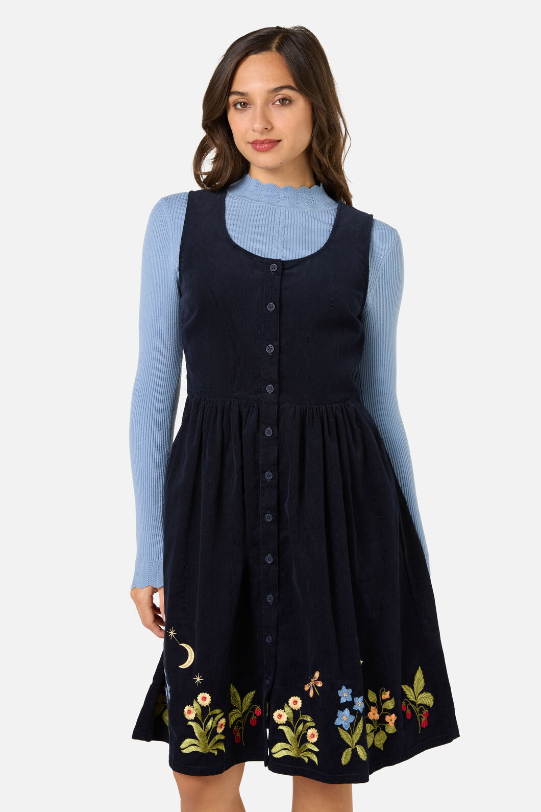 Midnight Garden Embroidered Cord Dress