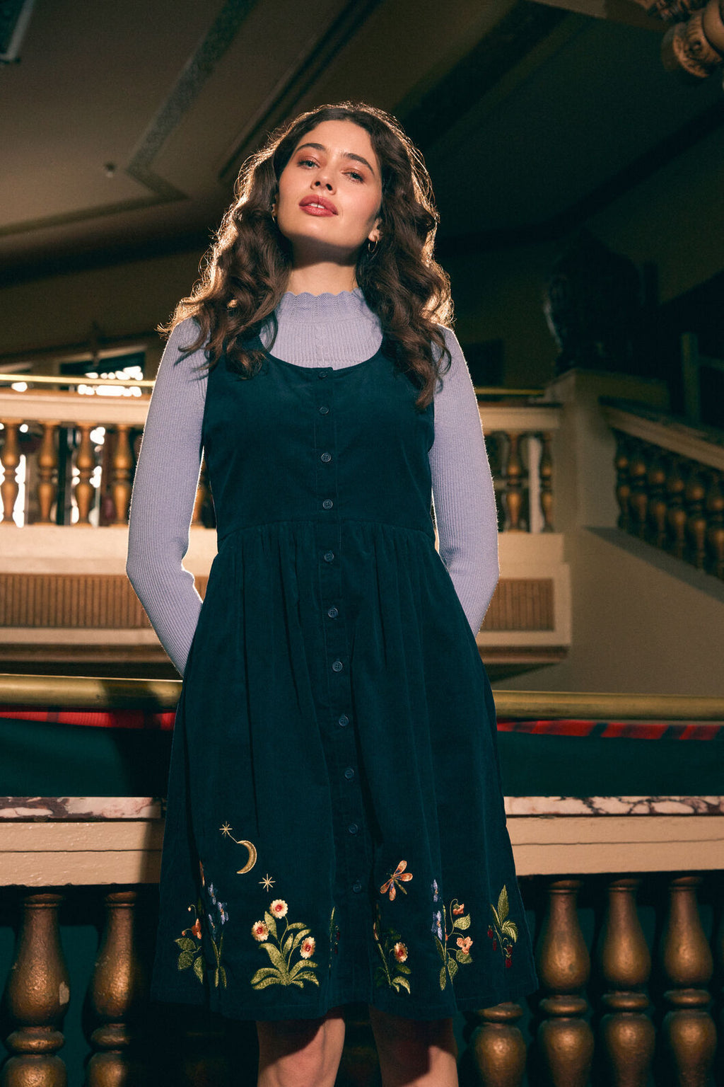 Midnight Garden Embroidered Cord Dress