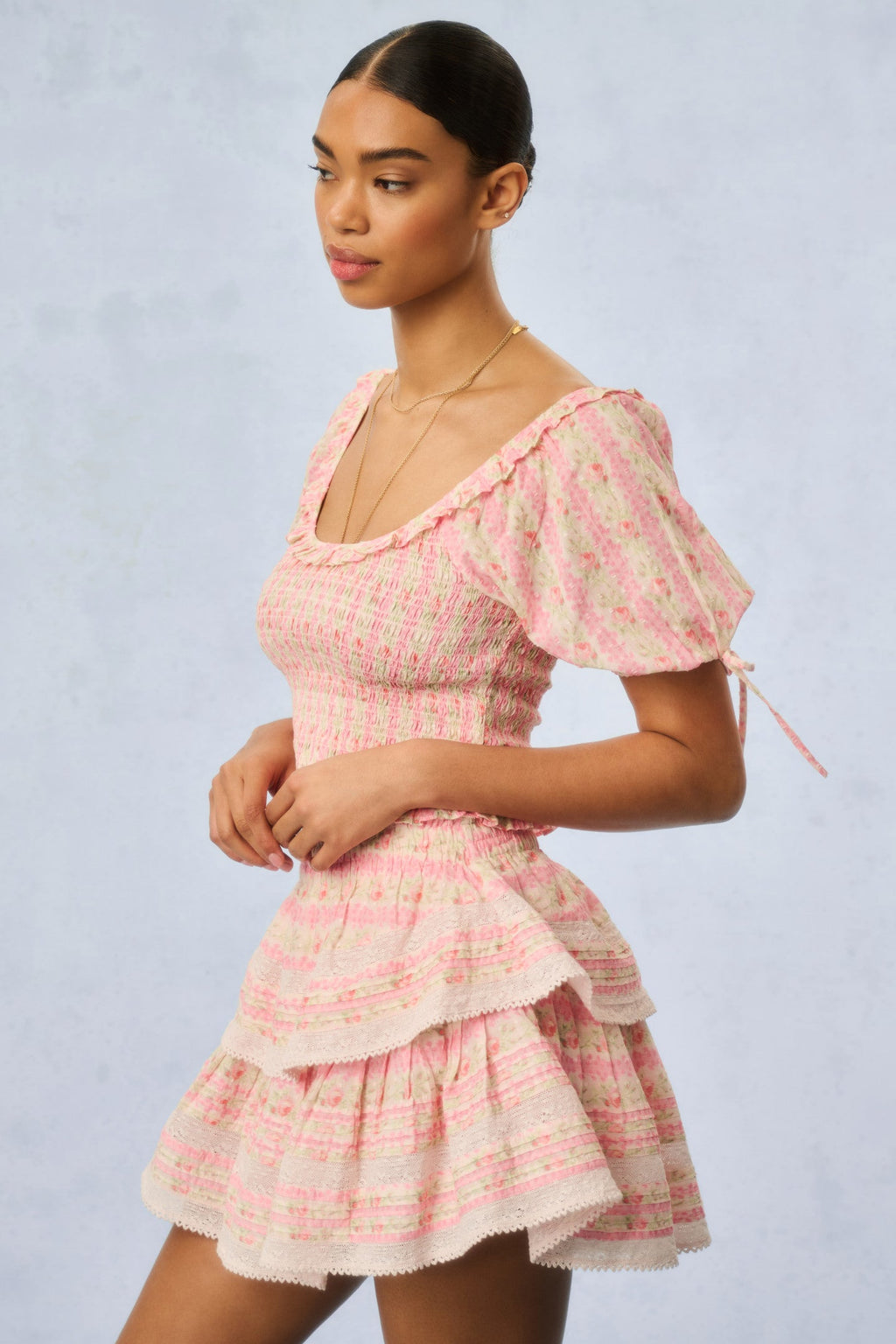 Ruffle Mini Heirloom Print Skirt