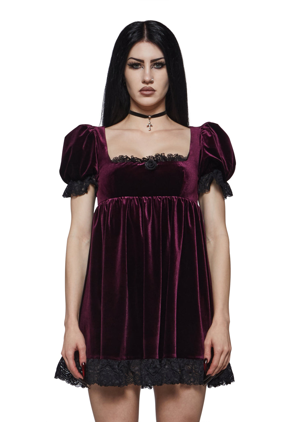 Hilda Burgundy Lace Babydoll Dress