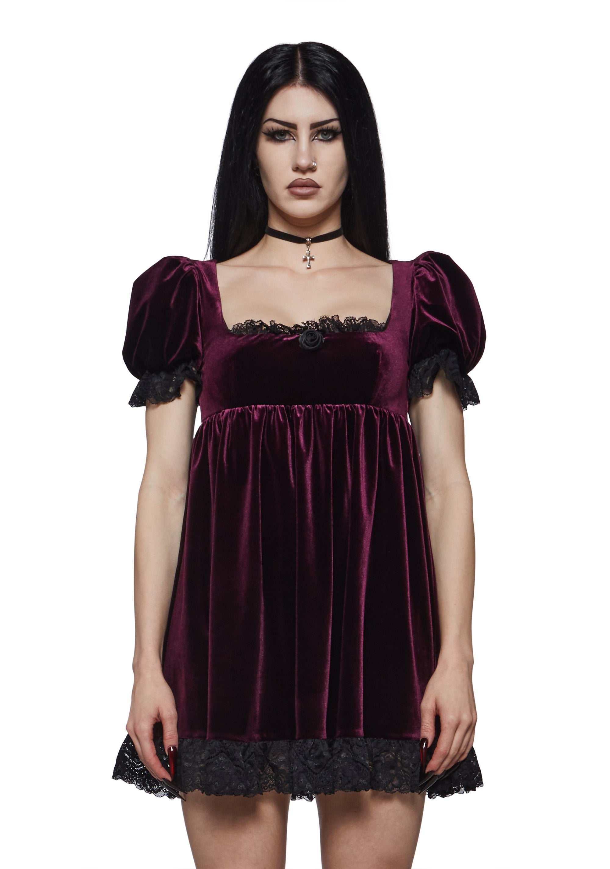 Hilda Burgundy Lace Babydoll Dress
