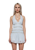 Crystal Blue Halter Rhinestone Mini Dress