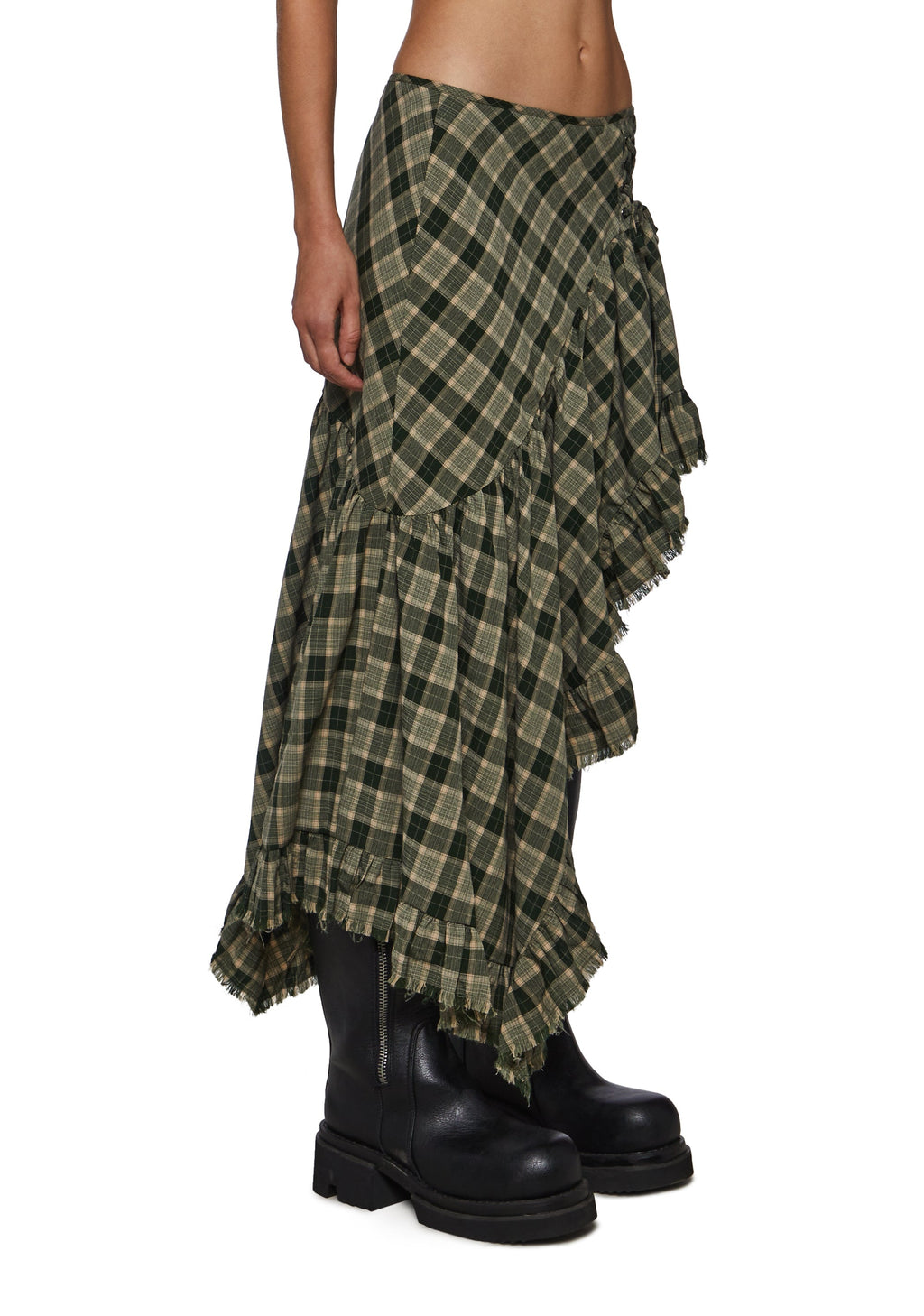 Brooke Plaid Asymmetrical Maxi Skirt