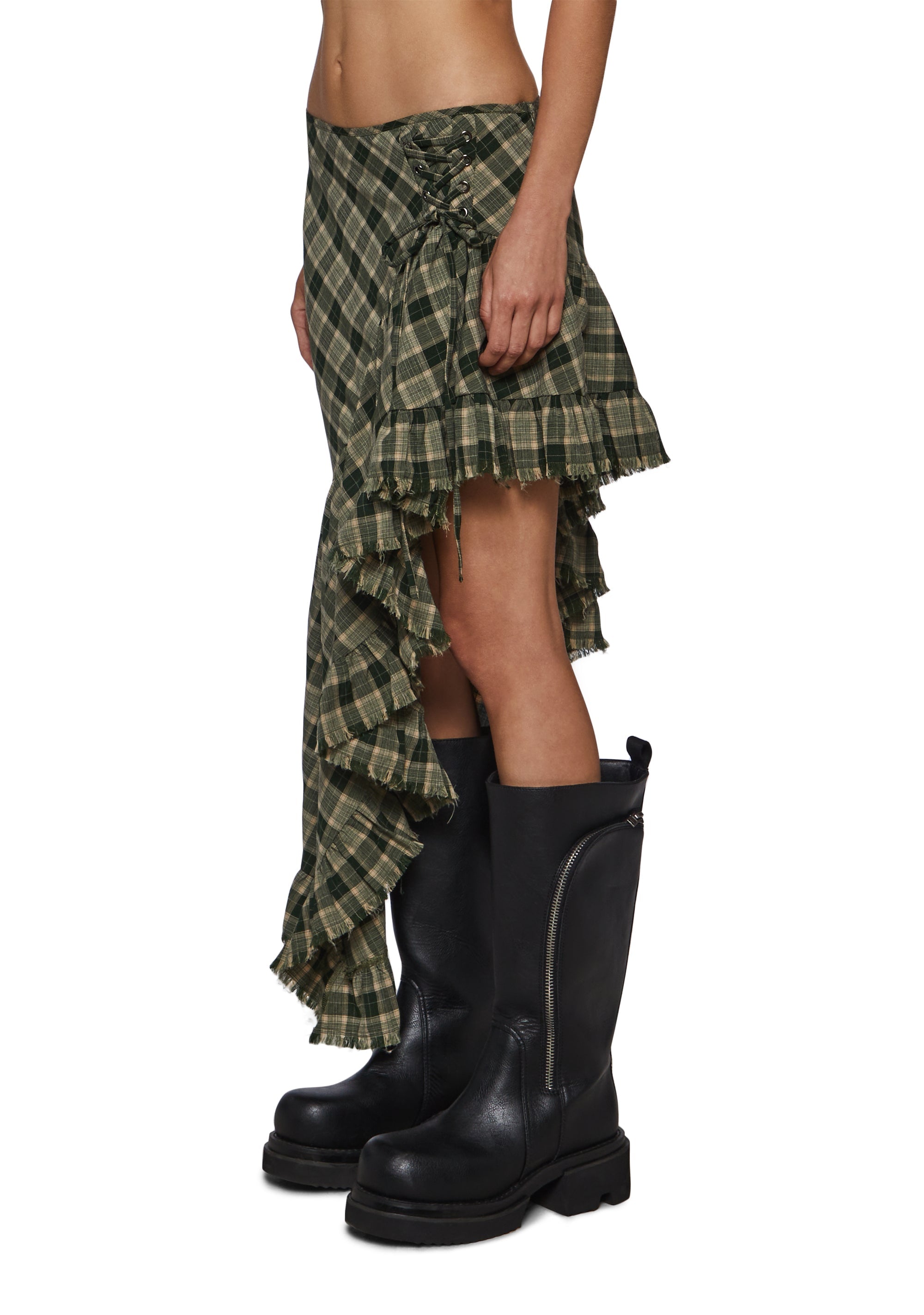 Brooke Plaid Asymmetrical Maxi Skirt