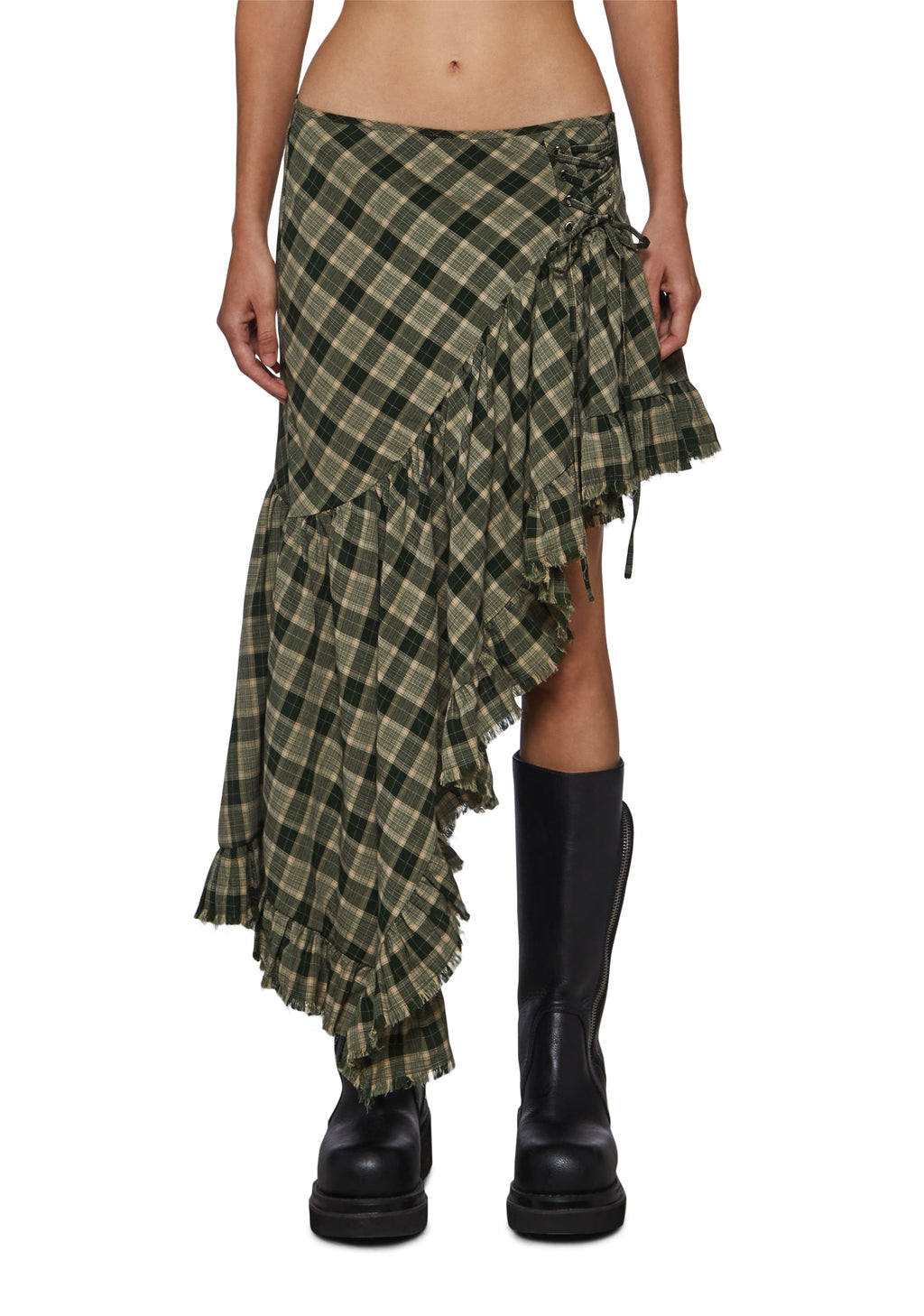 Brooke Plaid Asymmetrical Maxi Skirt