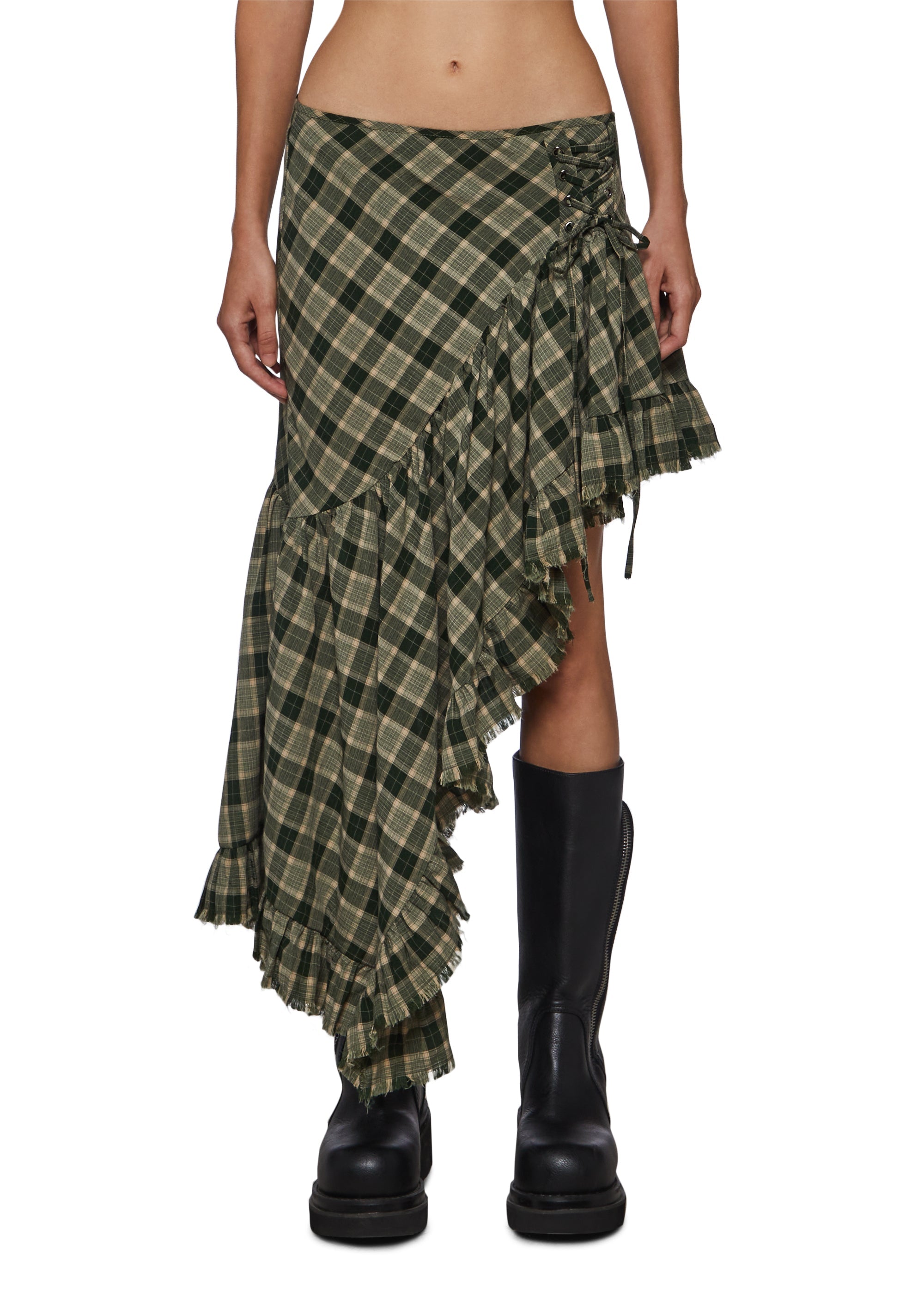 Brooke Plaid Asymmetrical Maxi Skirt