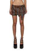 Autumn Plaid Bubble Mini Skirt with Bow
