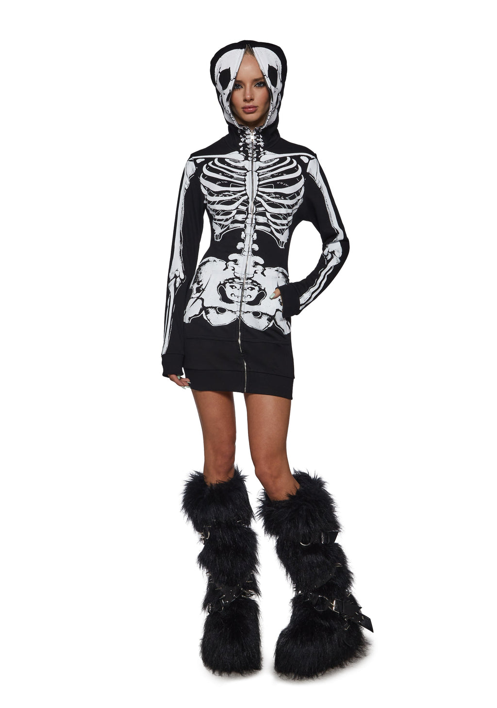 Skelly Zip Up Hoodie Dress