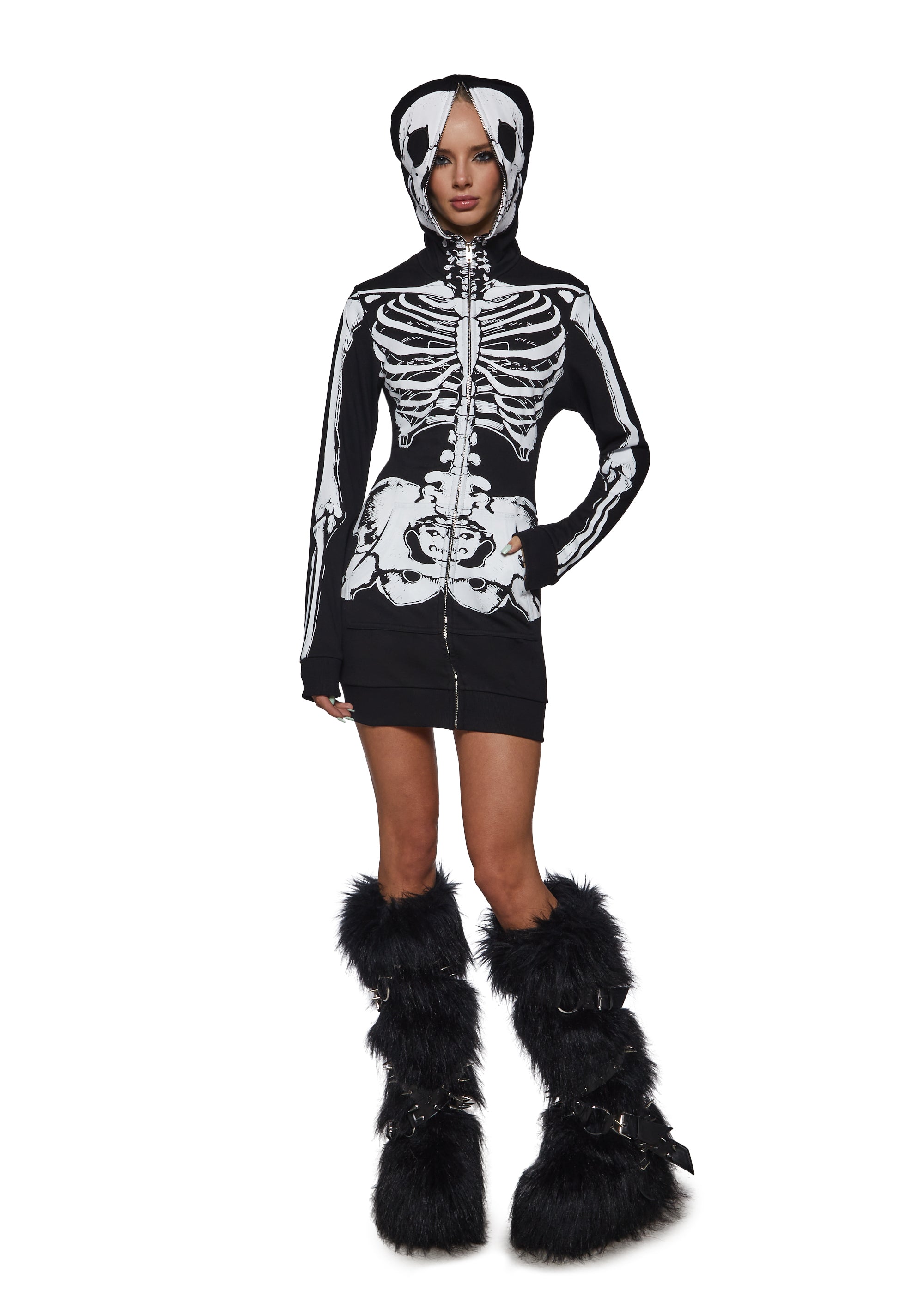Skelly Zip Up Hoodie Dress