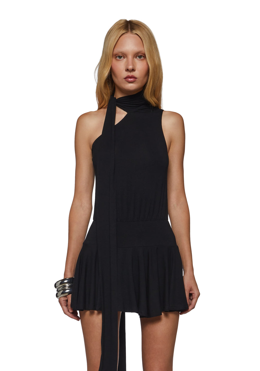 Lane Asymmetrical Mini Dress with Scarf