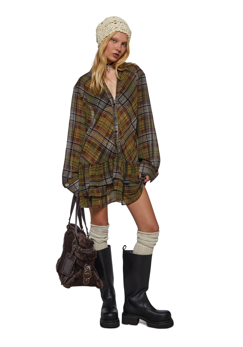 Lorelai Plaid Drop Waist Blouse Mini Dress