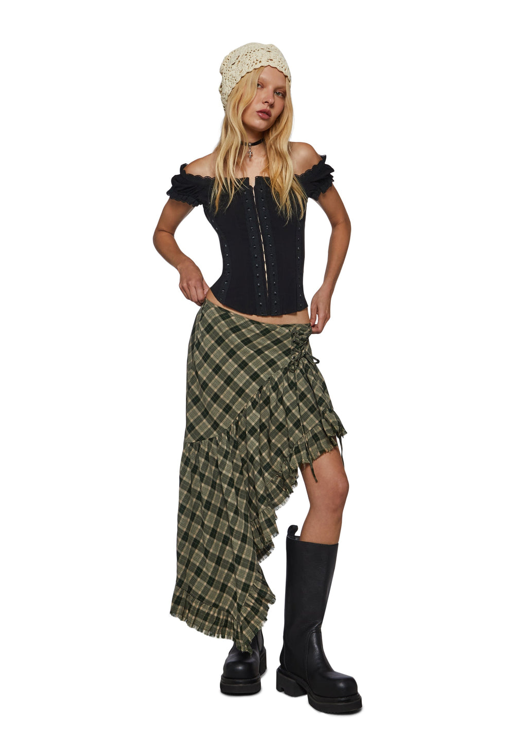Brooke Plaid Asymmetrical Maxi Skirt
