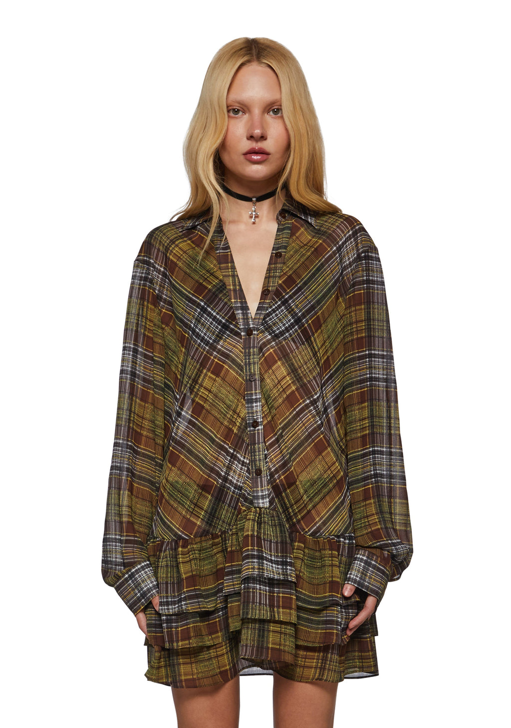 Lorelai Plaid Drop Waist Blouse Mini Dress