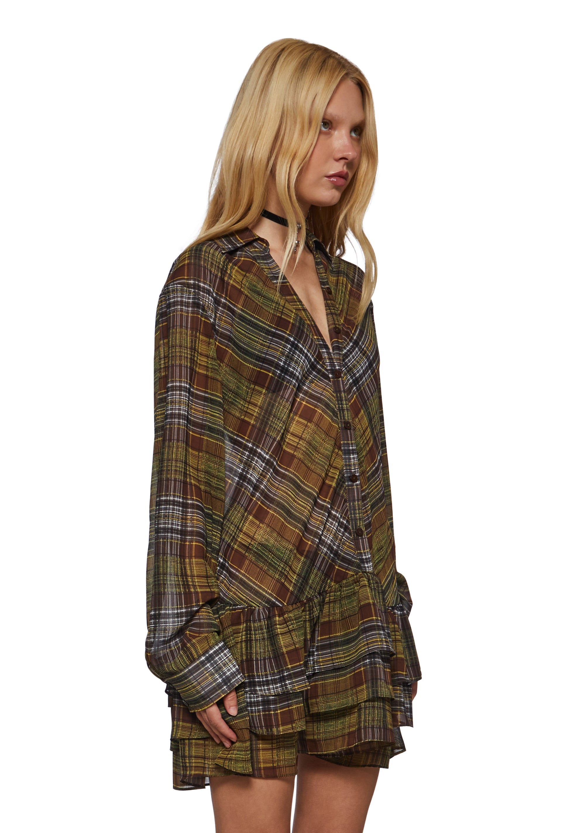 Lorelai Plaid Drop Waist Blouse Mini Dress